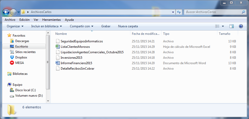 Administrador de archivos ocultando extensiones