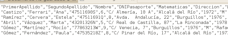 Ejemplo de archivo csv
